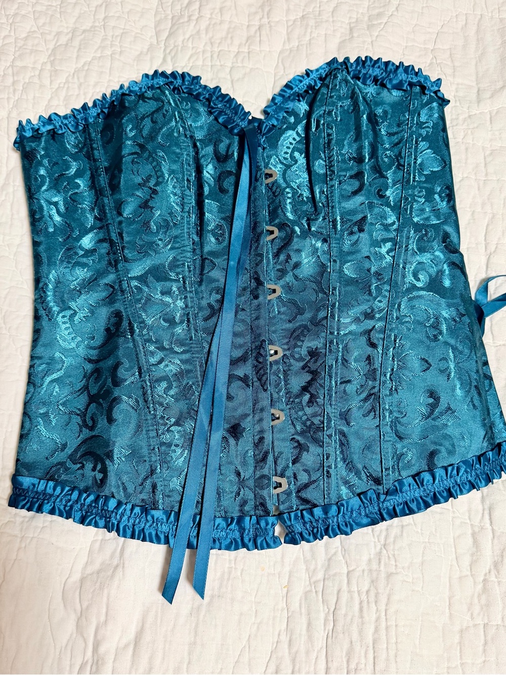 SHEIN Teal Brocade Strapless Corset Top